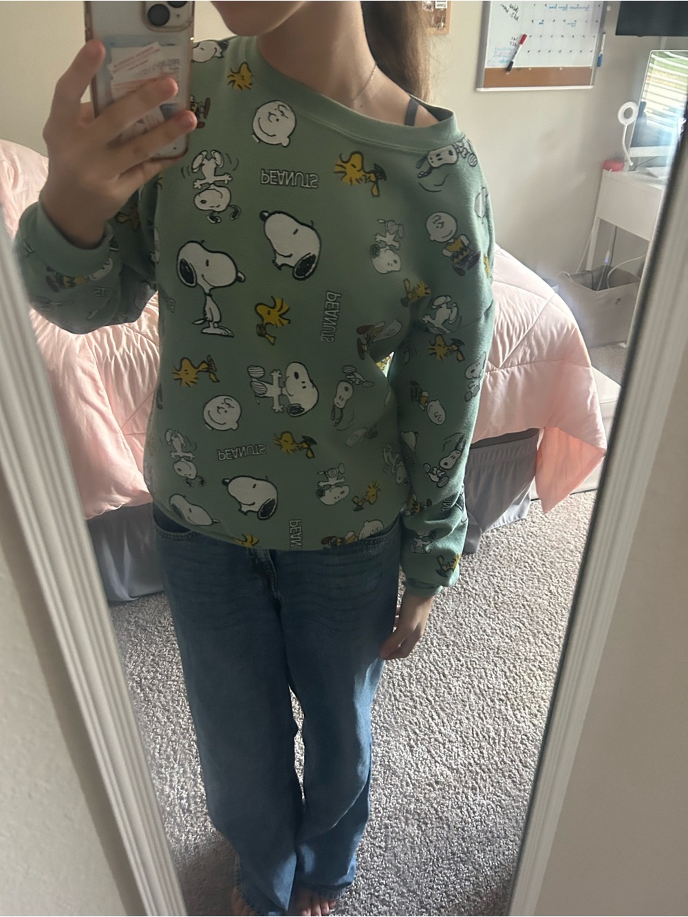 Peanuts Mint Green Cartoon Crewneck Sweatshirt